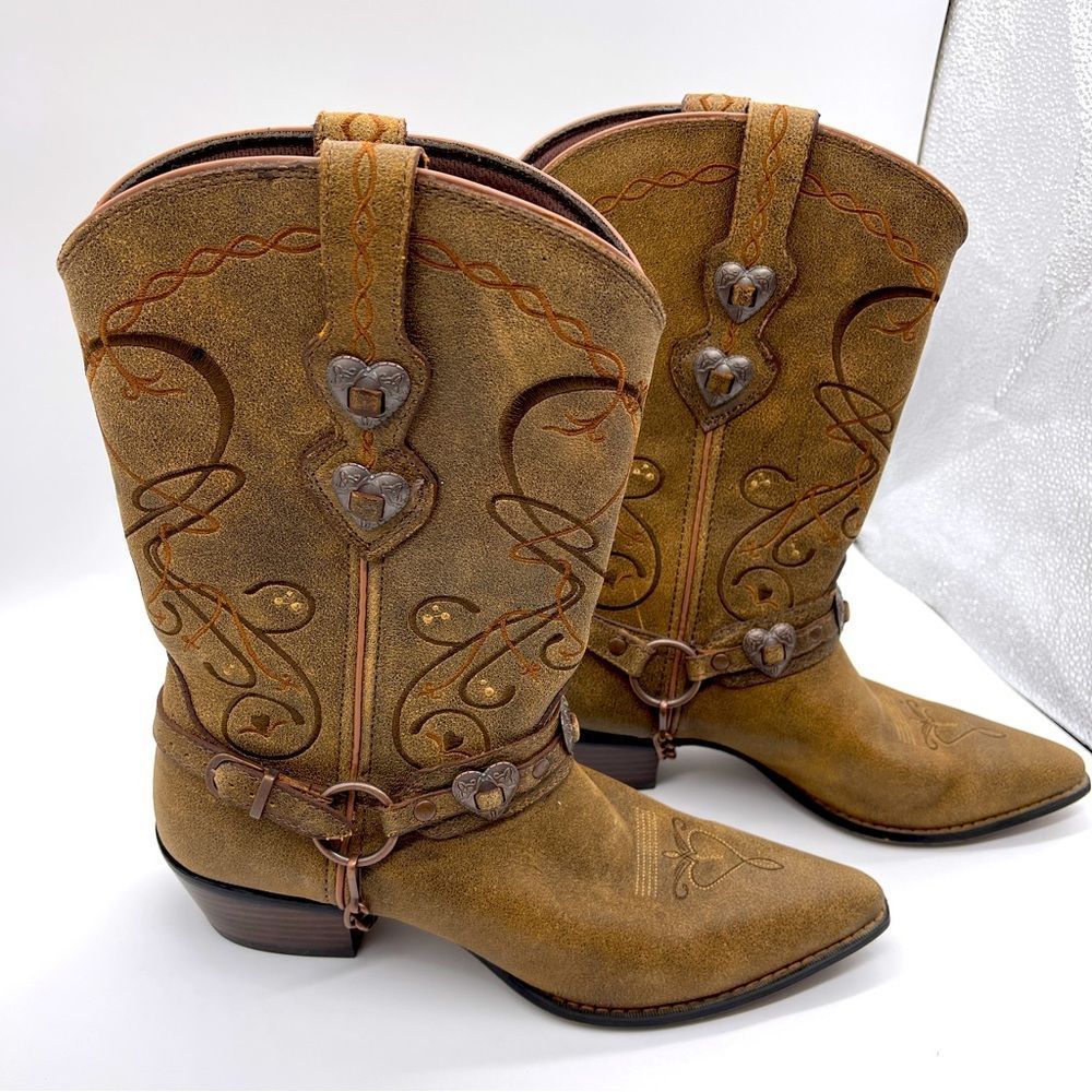 Durango Crush Heartbreaker Brown Leather Pointed Toe Western Boots Women’s 10M